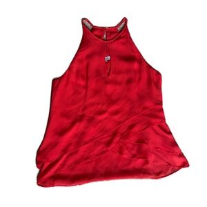 Parker Sheila silk keyhole ruffle tank red XS